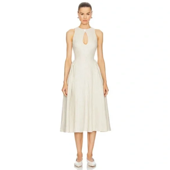 Linen Midi Dress in Natural/Beige - Picture 1 of 5